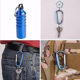 6PCS Carabiner Caribeaner Clip,3 Inch Large Aluminum D Ring Shape Carabeaner with 6PCS Keyring Keychain Hook