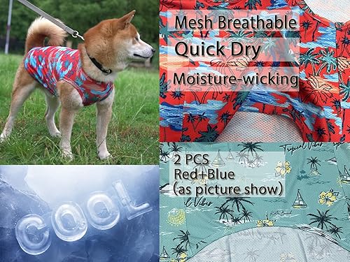 Miniatura 2 de Y-blue Camisetas refrescantes de verano para perros, protección solar de malla de secado rápido, transpirable, mediana, color rojo y azul, talla M