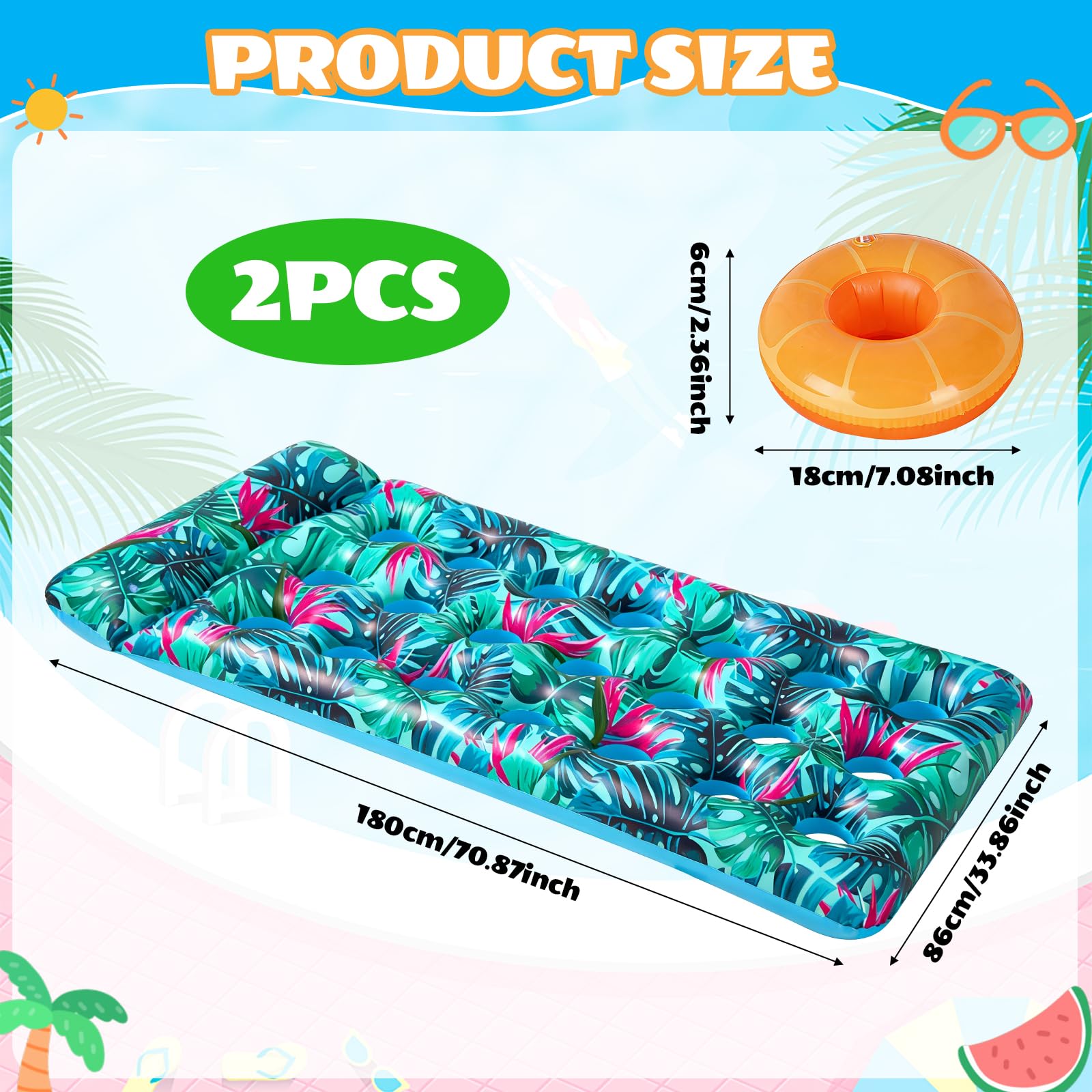 Luftmatratze Pool Erwachsene, Aufblasbare Wasserhängematte mit Kopfstütze, Lounge Liege mit 21 Löchern, Schwimmmatratze für Strand Sommer Wasserparty, PoolZubehör, 180X86 cm (Blau)