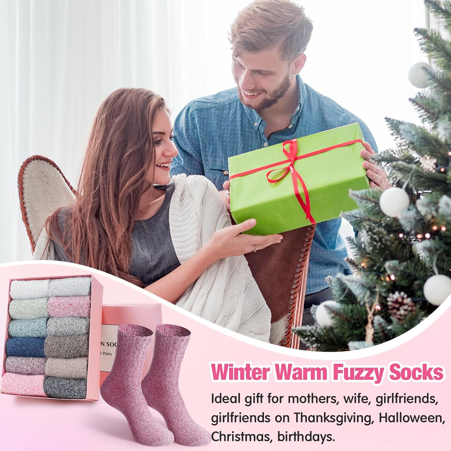 Suhine 12 Pairs Cozy Fuzzy Socks for Women Christmas Winter Gifts Warm Fluffy Socks Sleep Soft Thick Slipper Socks - Image 6