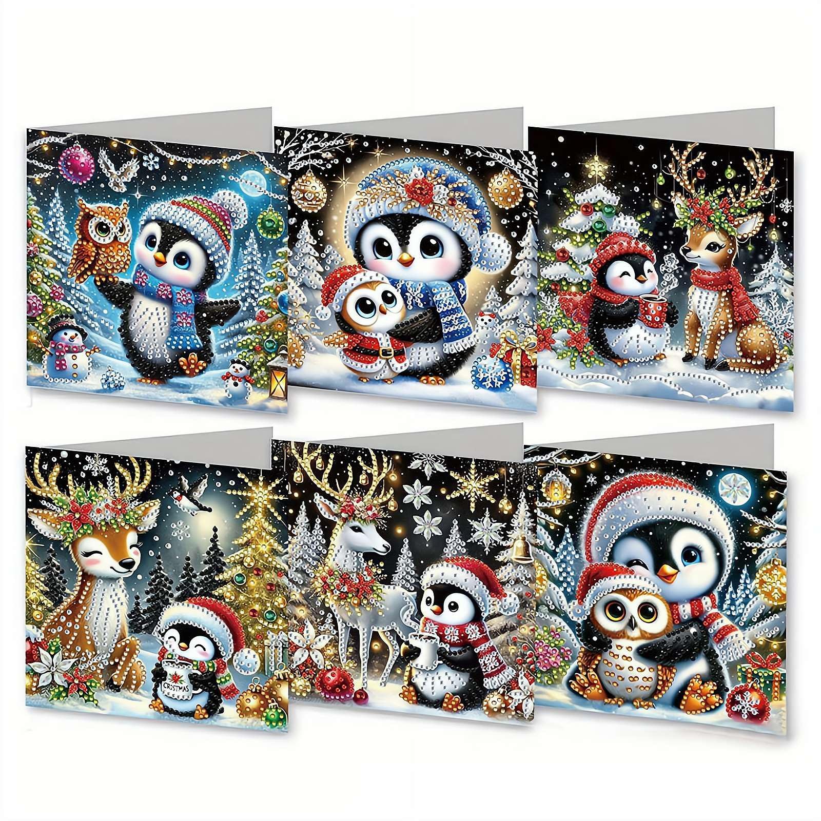 FLKWOP 6 Pack DIY Diamond Art Painting Greeting Card Kit Christmas, 5D Diamond Art Christmas Birthday Holiday Foldable Thank You Cards Blessing Greeting Card, Art Crafts Kit Creative Envelope