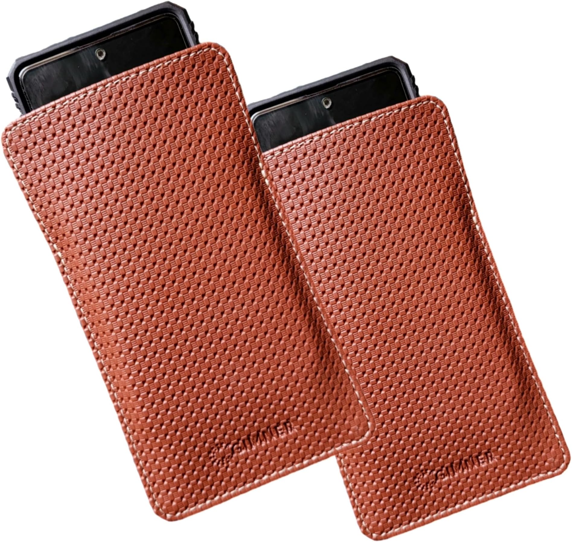 2 pcs Leather Mobile Pouch, for All 6 to 6.5 Inches Mobile, Universal PU Leather Pouch for Men and Women (Pack of 2) (TAN & TAN)