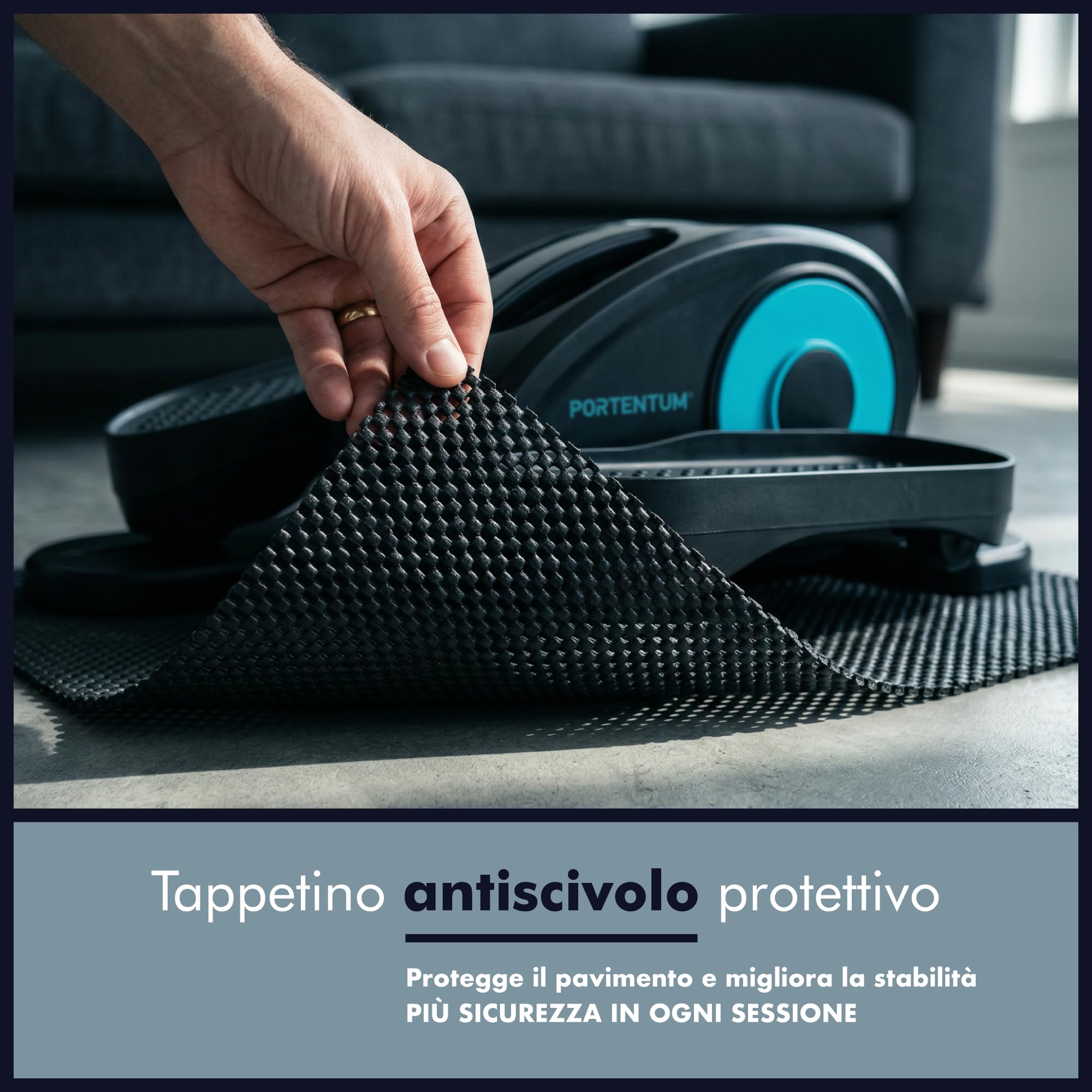 PORTENTUM Mini ellittica da casa elettrica con bande di resistenza – Tappetino e cinghie – Pedaliera riabilitazione automatica e manuale 12 velocità – Telecomando e motore silenzioso