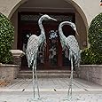 Westcharm Cast Aluminum Cranes for Yard Garden Sculpture Pair Statue - Upright and Preening Standing Crane Heron Couple Sculpture Set, Bronze