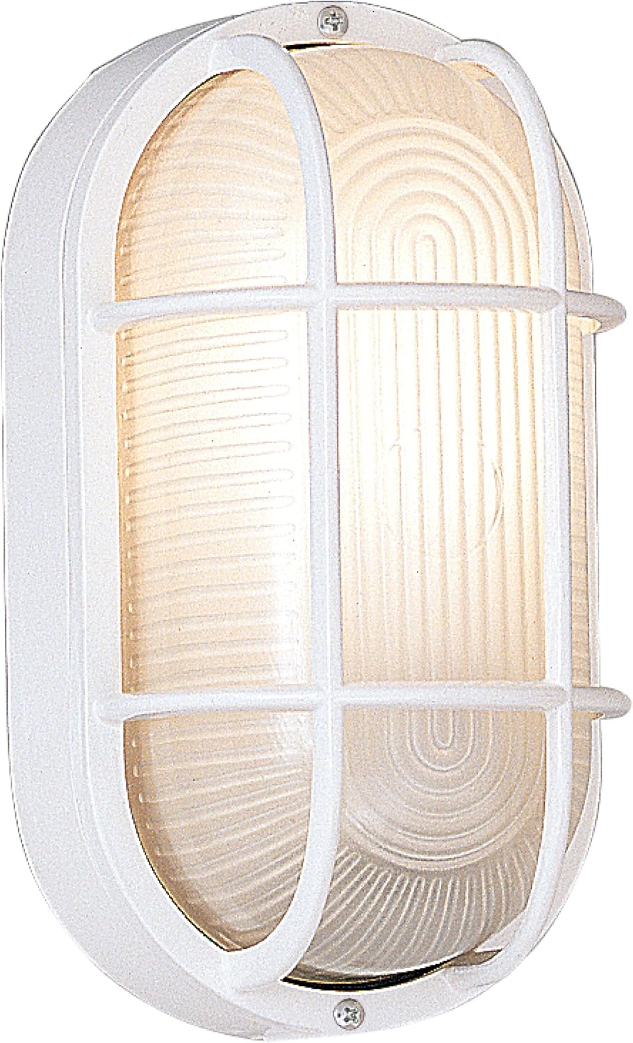 Designers Fountain Outdoor Wall Light, 5 Inch Oval Bulkhead Lighting Fixture with Cage Guard, Porch or Patio Ceiling Mount Sconce, White, 2071-WH