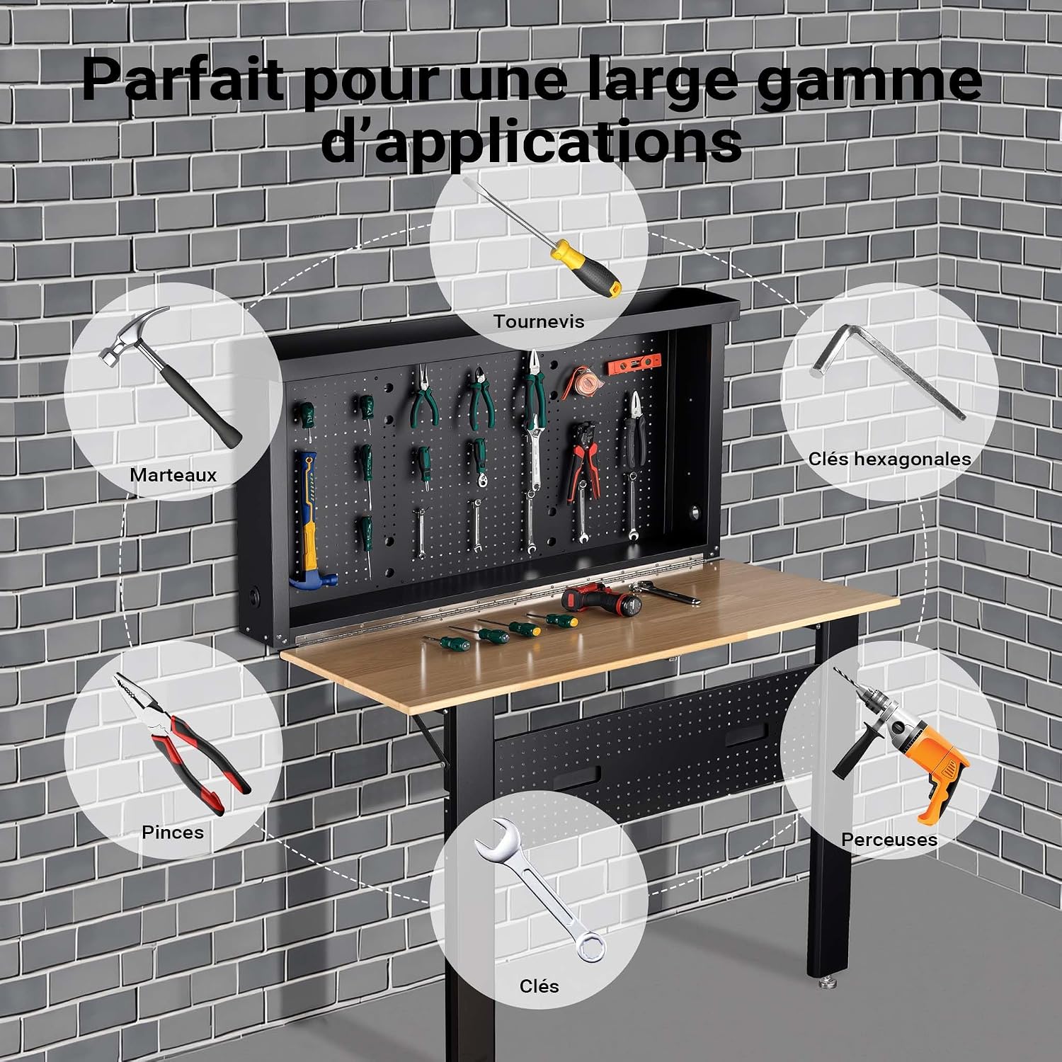 établi pliant muralwiltec – vue détaillée