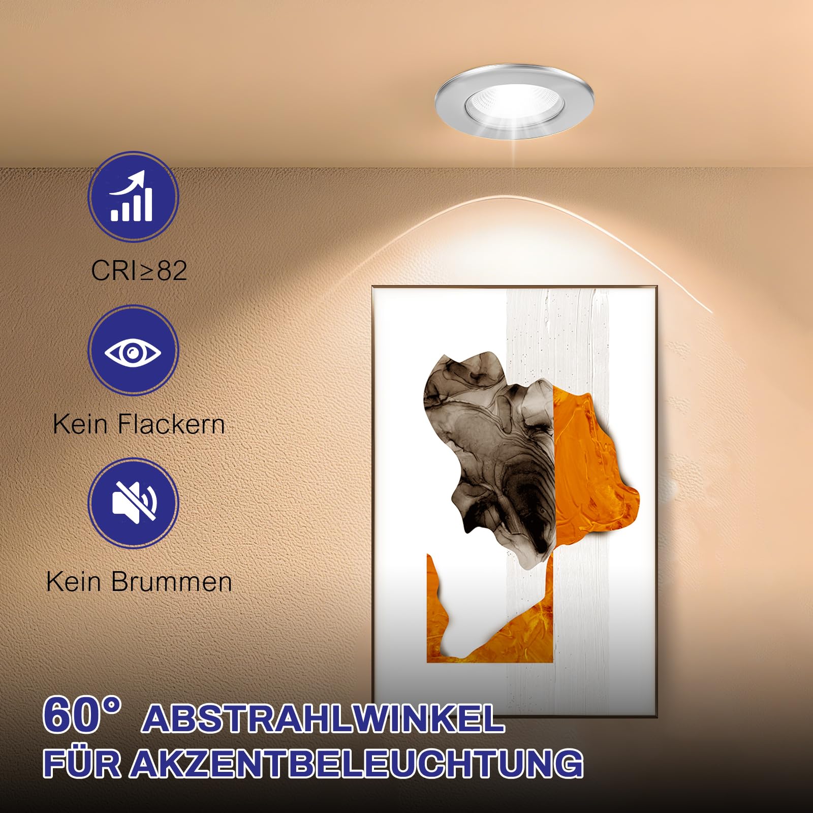 Allesgute 10er LED Einbaustrahler 230V Flach Dimmbar Gebürstet Edelstahl Led Spots 10W Einbauleuchten 850LM 4000K Neutralweiß Einbauspots für Wohnzimmer