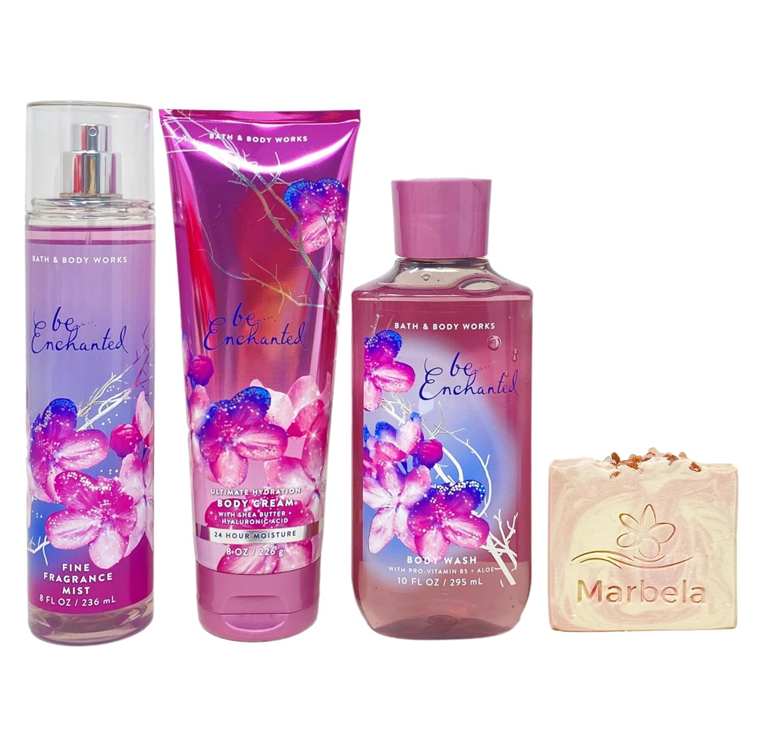 Bath & Body Works Be Enchanted Trio Gift Set - Fragrance Mist, Body Cream and Body Lotion - Bundle with a Himalayan Salts Springs Bar Soap - Full Size