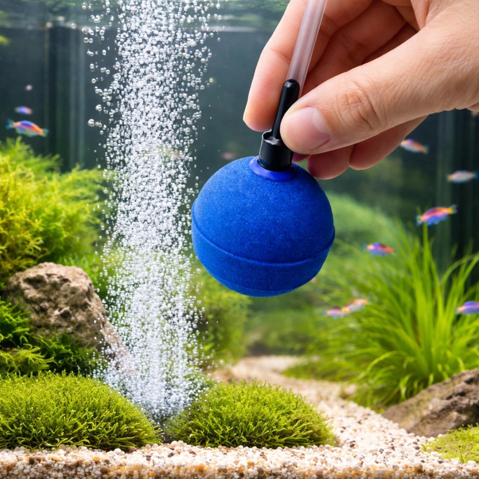 8 STK. Aquarium-Luftsteine, 2 Zoll / 5 cm kugelförmiger Blubber, Blauer Mineral-Sauerstoffdiffusor für Fischbecken, feine Blasen, leiser Betrieb, Stabiler Stand, mehr Sauerstoff, Blau
