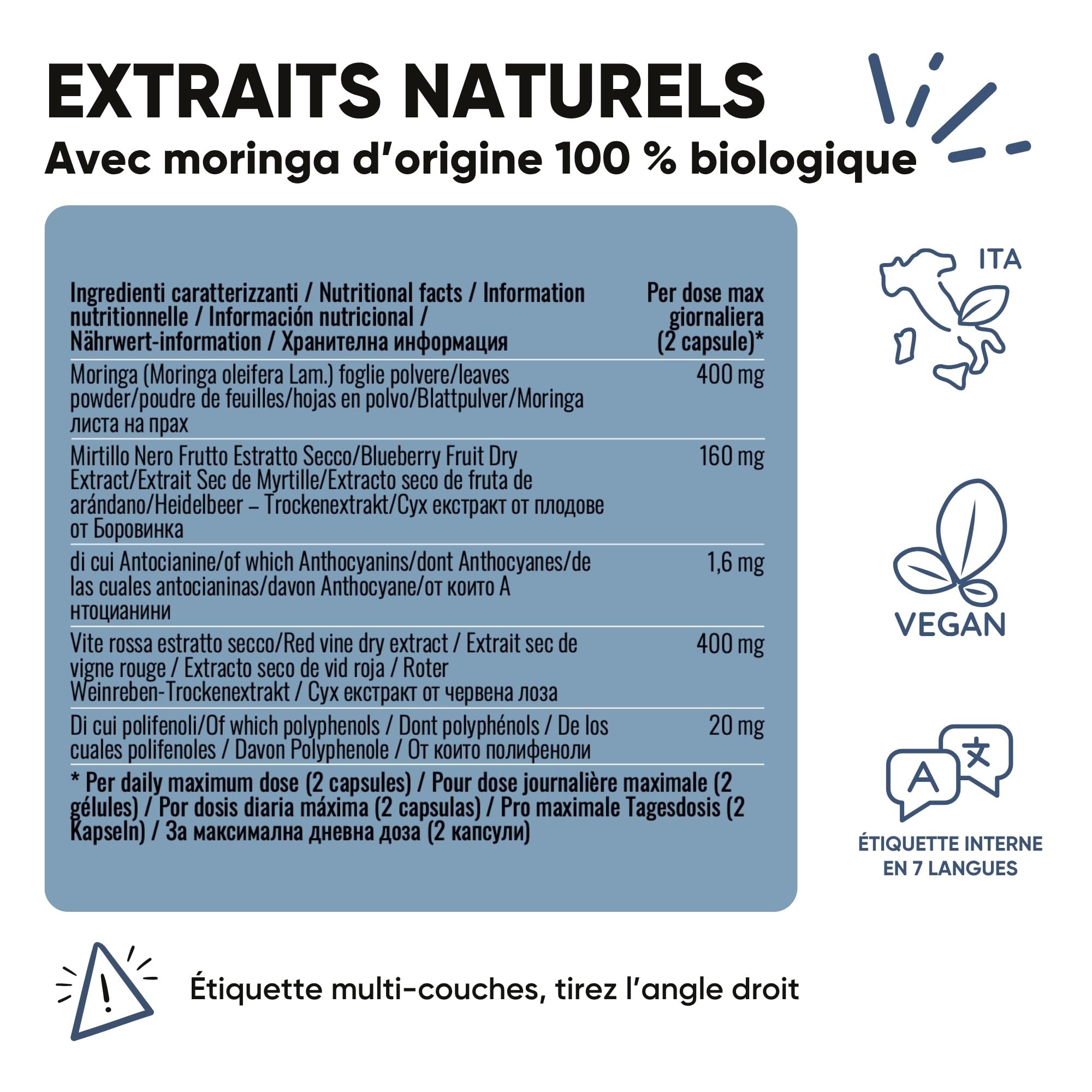 Traitement Drainant Anti-Cellulite et Rétention d'Eau - Ensemble Complément Alimentaire Ananas Moringa, Bromélaïne, Myrtille Noire et Moringa - Produit en Italie (Traitement Jambes Parfaites)