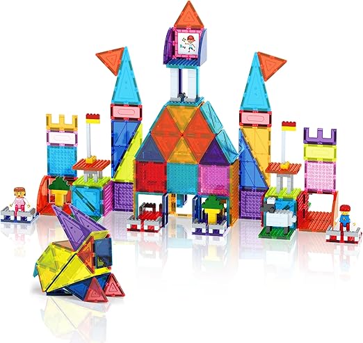 PicassoTiles 353pc Magnetic Brick and Magnet Tile Combo Set with Action Figures STEM Building Block Educational Construction Kit Preschool Classroom Toy Learning Activities for Kids Age 3 Plus PTL353