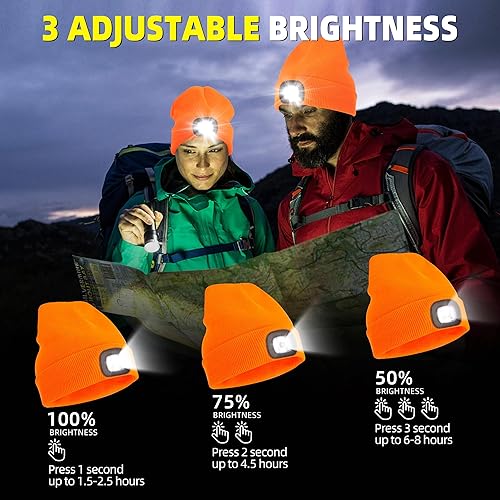 Miniatura 5 de YMHB Gorro unisex con luz, recargable por USB, ajustable, brillo LED, regalo para hombres, papá, padre