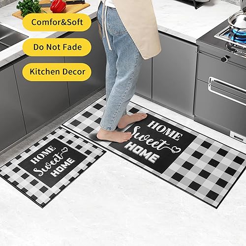 Miniatura 3 de Alfombras de cocina, 2 tapetes de cocina para piso, suaves y cómodos, acolchados, lavables, antideslizantes, para cocina del hogar, suelo,