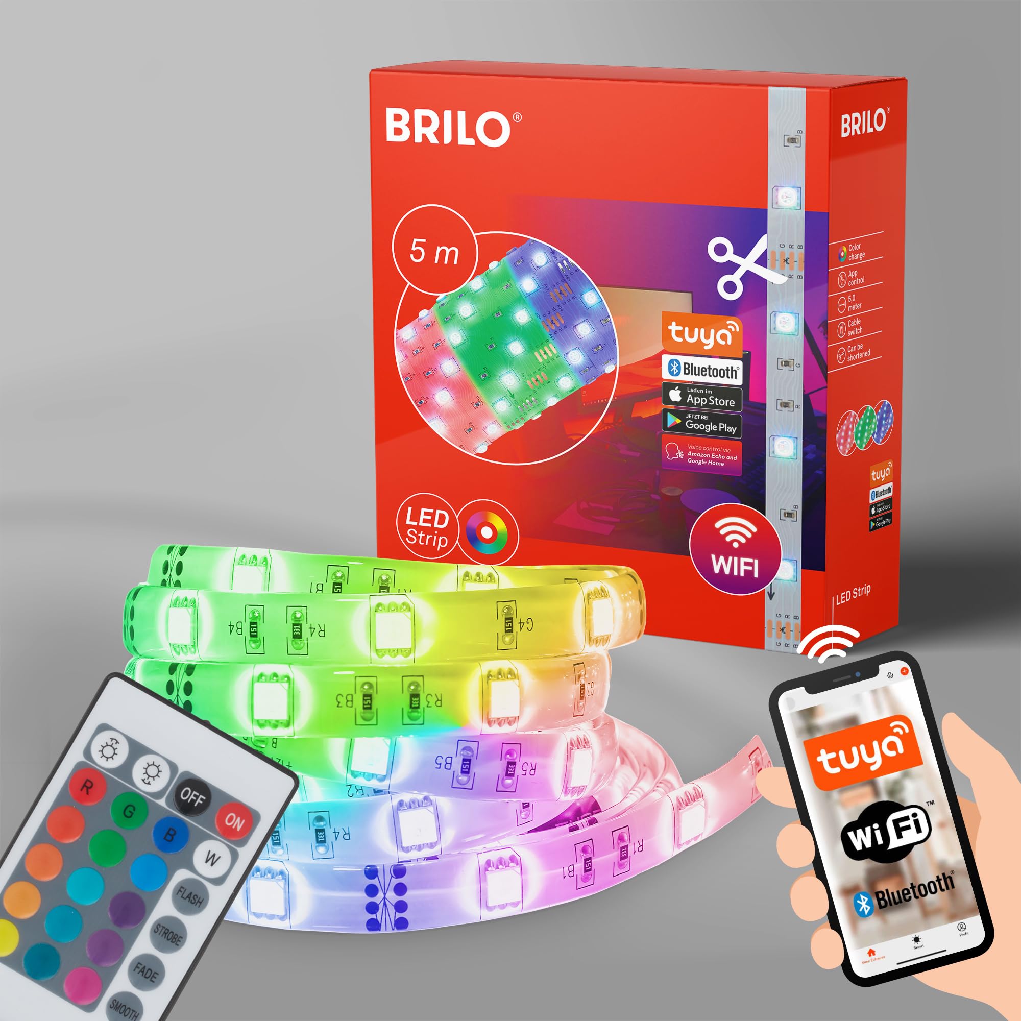 Briloner Rgb Led Strip Wifi, 500 Cm, With Remote Control