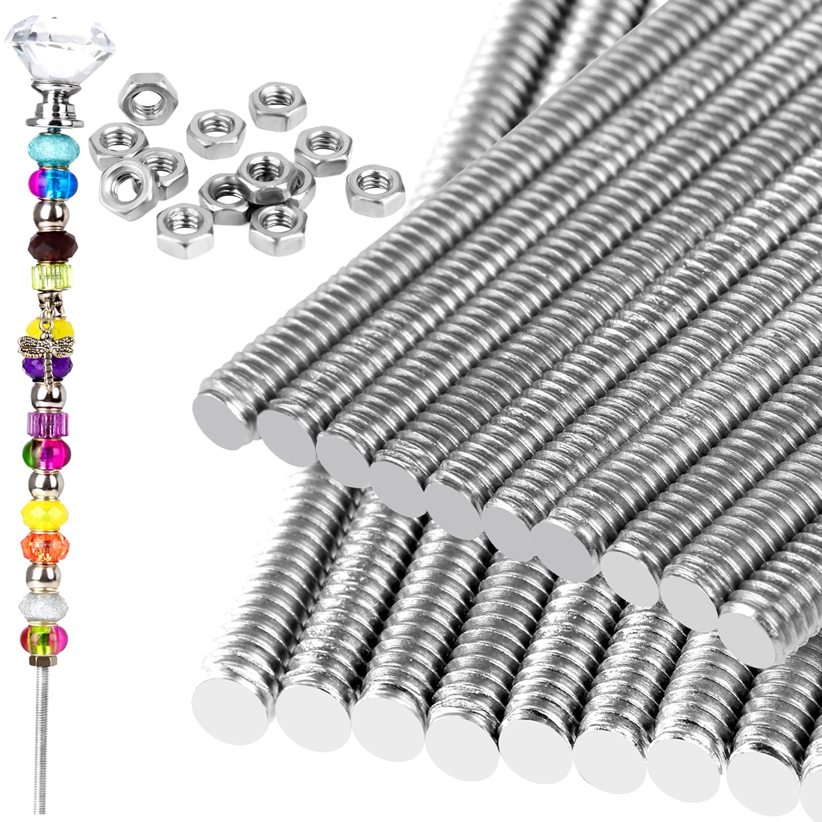 40 Pcs 8/32 Inch M4 Threaded Rod Sets Include 20 Pcs Screw Rod with 20 Pcs Metal Hex Nuts Stainless Steel Threads Studs Rods Fully Threaded Hex Nuts for Beaded Garden Stake Rods (15.7 Inch)