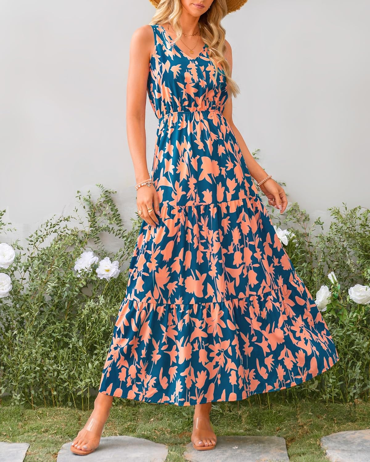 BTFBM Women Summer Dresses Casual Sleeveless Maxi Dresses Cute Floral Long Dress Wedding Guest Dress - Image 7