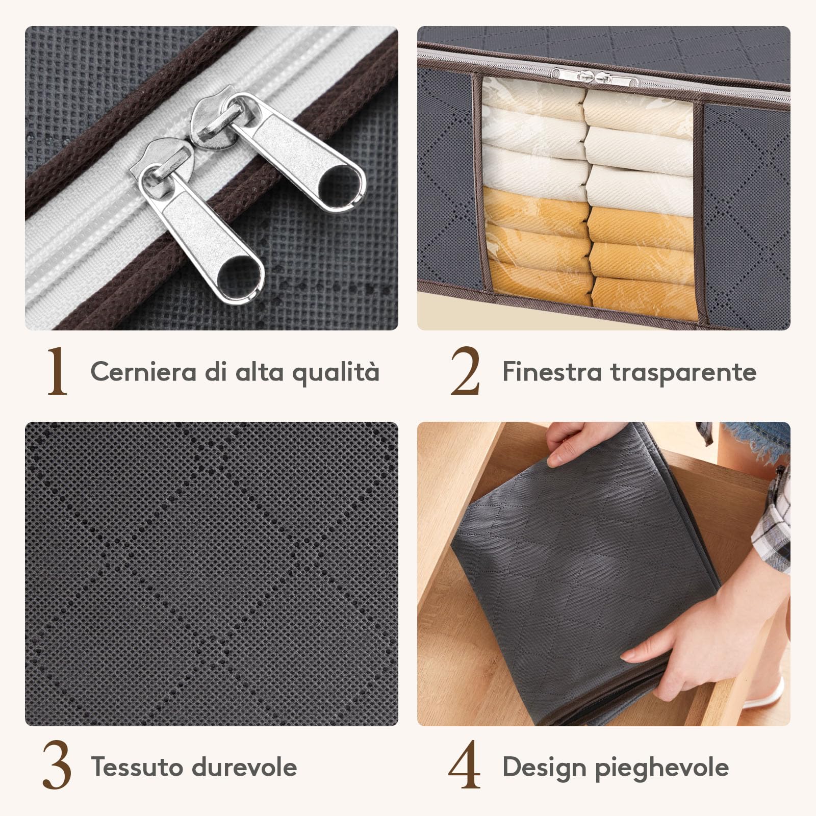 Lifewit 4 pezzi 35L Scatole per vestiti, scatola per armadio pieghevole, scatoloni per trasloco, contenitori sottoletto per Coperte, Biancheria da Letto, Grigio