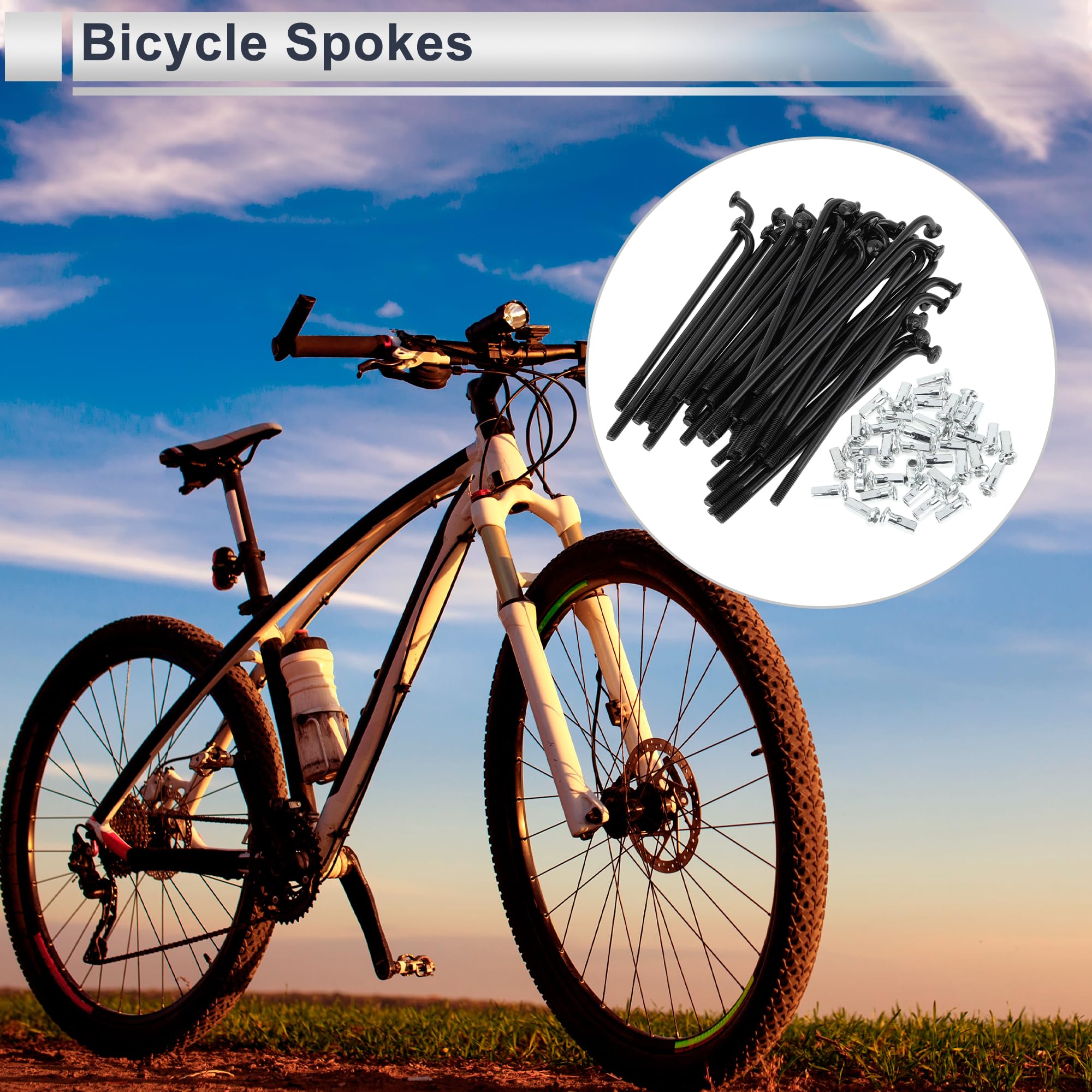 Fahrradspeichen 1 Set Universal Fahrrad Speichen 12G 67mm-247mm Länge Rad Nippel Schwarz Carbon Stahl leicht zu ersetzen Speichen(36pcs-203mm)
