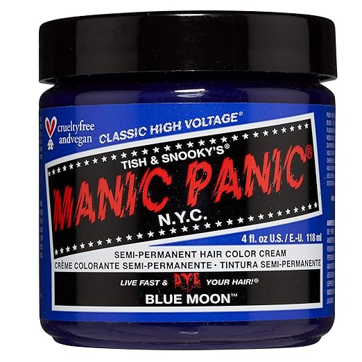 MANIC PANIC Classic Blue Moon Semi Permanent Hair Color - Neon Cool Blue Hair Dye for Women & Men That Lasts 4-6 Weeks - Vegan, Ammonia & Cruelty-Free - Create & Mix Custom Shades (4oz)