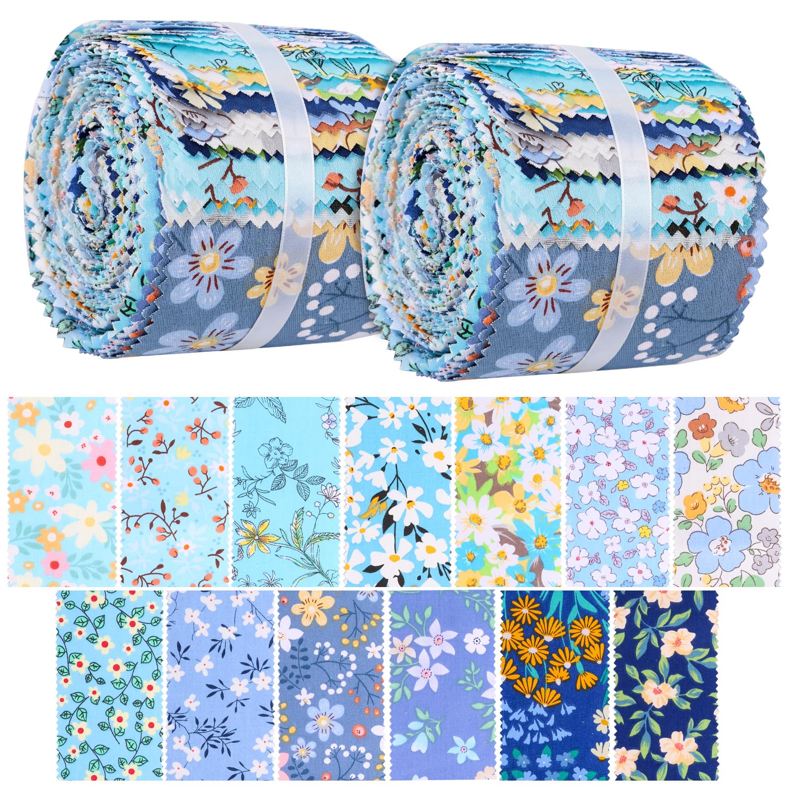 Sewing Fabric Rolls, Cotton Jelly Roll Fabric, Cotton Quilting Material, 6.5x50cm, Sewing Supplies, Multipurpose Pre Cut Strips for Quilting, Scrapbooking, Arts Crafts, Patchwork(Blue)