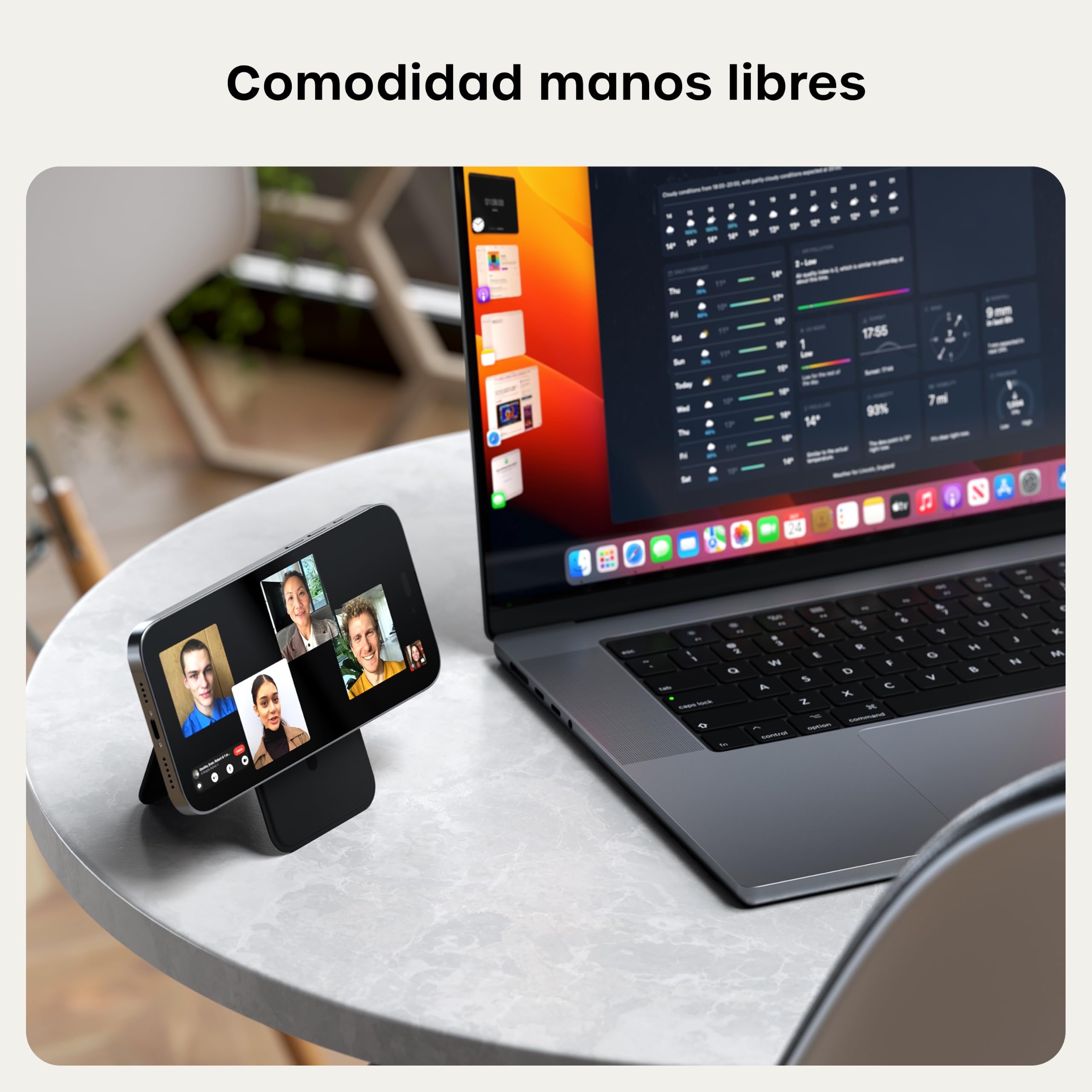 SATECHI Cartera MagSafe y Soporte para iPhone, Tarjetero Magnético con Soporte, NFC y 4 Espacios para Tarjetas, Compatible con iPhone 17 al 12 – Material Premium (PU) Negro