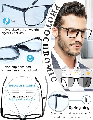 Miniatura 5 de MARE AZZURO Lentes de lectura bifocales fotocromáticos para hombre, con bloqueo de luz azul, lentes de sol para lectores 1.0 1.5 2.0 2.5 3.0 3.5 4.0