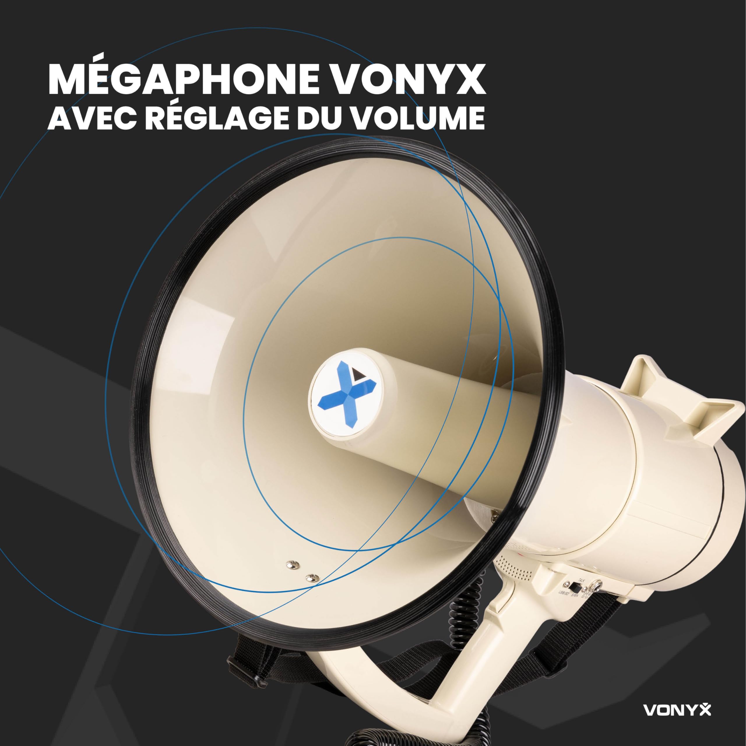 VONYX MEG120 Pack Mégaphone Puissant 120W - avec 2X Batteries Rechargeables MRB12, Portée Jusqu’à 1,6 km, Micro Main, Bluetooth & Lecteur MP3, Idéal pour Manifestations et Matchs Sportifs