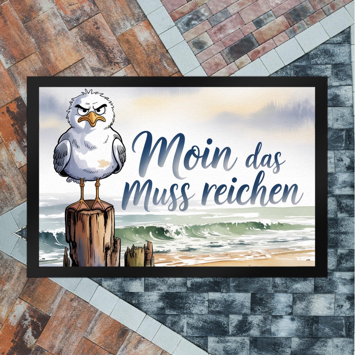 speecheese Möwe Aquarell Moin Spruch Fußmatte XXL in 50x75 cm für Nordseefans Maritime Türmatte mit lustigem Küstenspruch