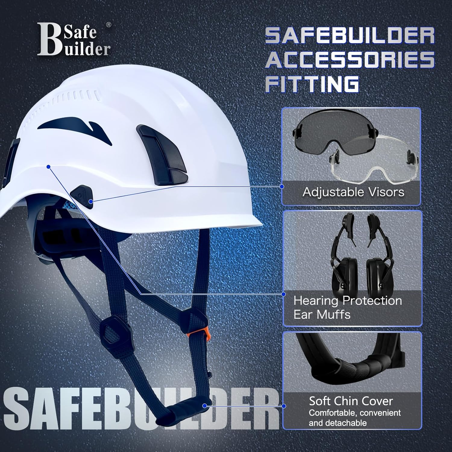 SAFEBUILDER Safety Helmet Hard Hats Construction Head Protection 6-Point Suspension Lightweight Work Outdoor,Industrial ANSI Approved