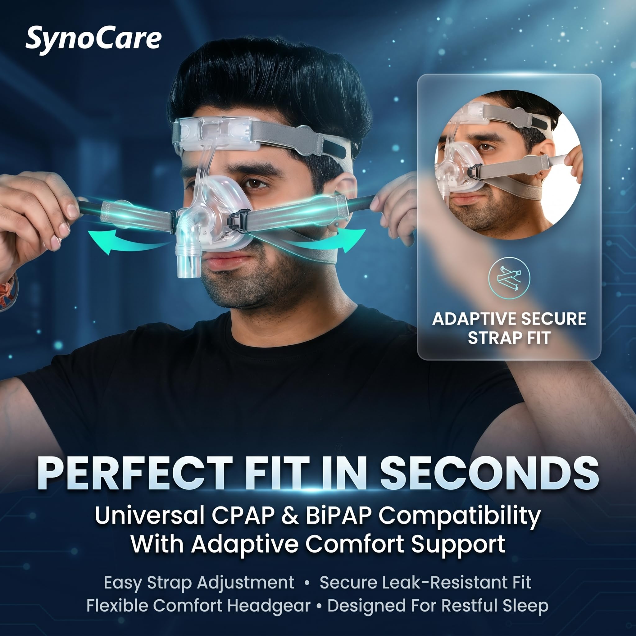Synocare Cpap Mask for cpap machine for sleep apnea NASAL CPAP type face mask covers nose only compatible to all cpap machine with head strap 100% Transparent (MEDIUM) 3