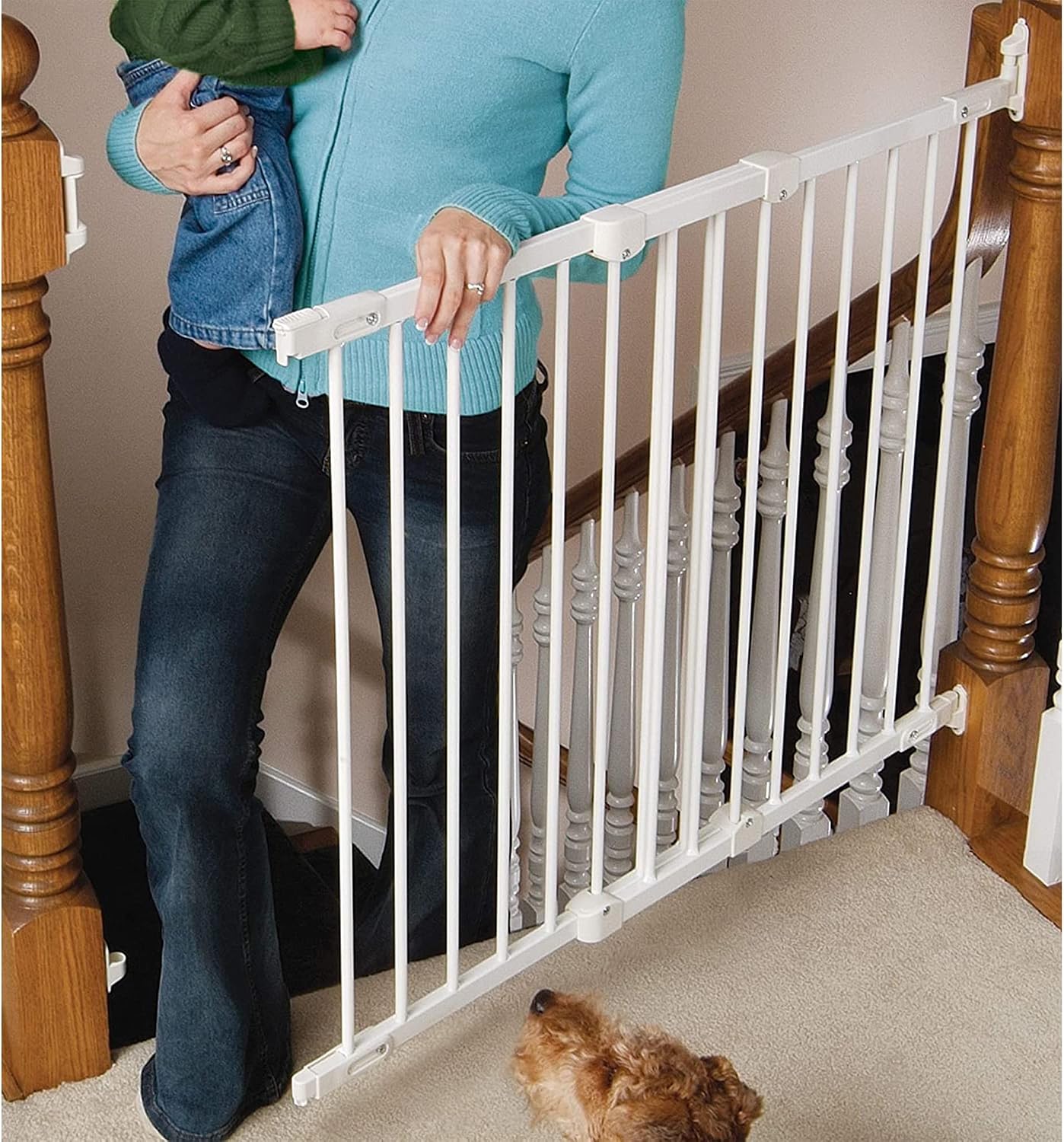 KidCo G2100 Angle Mount Safeway Top of Stairs Quick Release Baby Gate for Blocking Stairs or Hallways and Dividing Rooms, 42.5 x 30.5 in, Steel, White