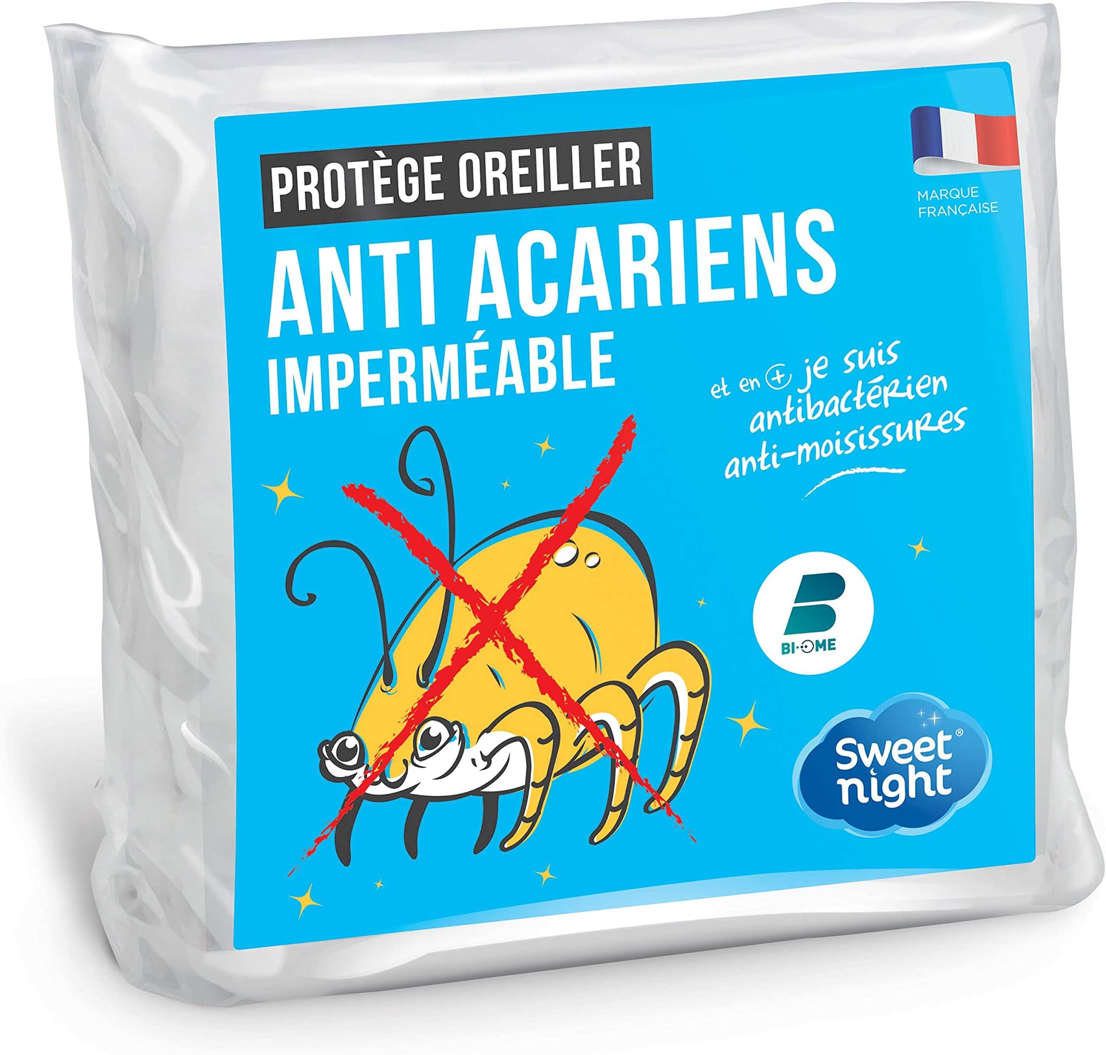 SWEET NIGHT - Pillow Protector 65 x 65 cm | Waterproof and Anti Dust Mite | 100% Cotton Fleece | Silent and Breathable | Zip Closure