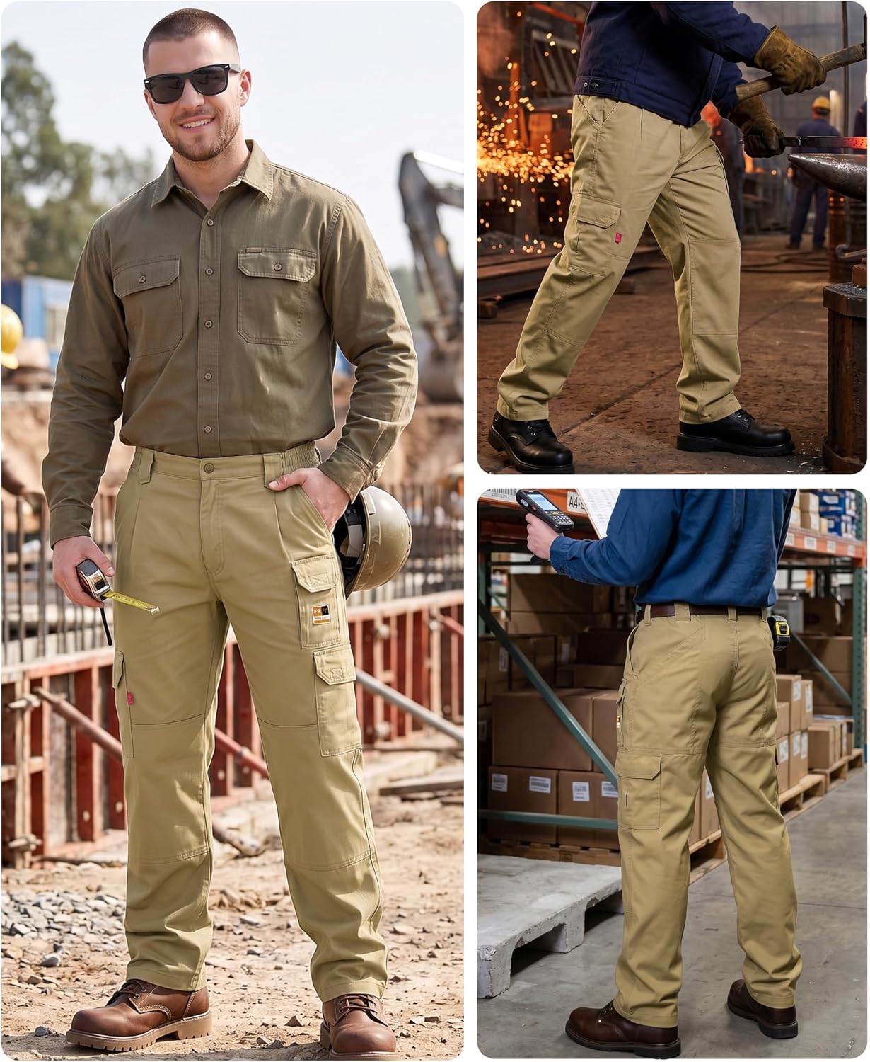 KONRECO FR Pants for Men 7.5oz Utility Cargo Pockets Relaxed Fit HRC2/CAT2
