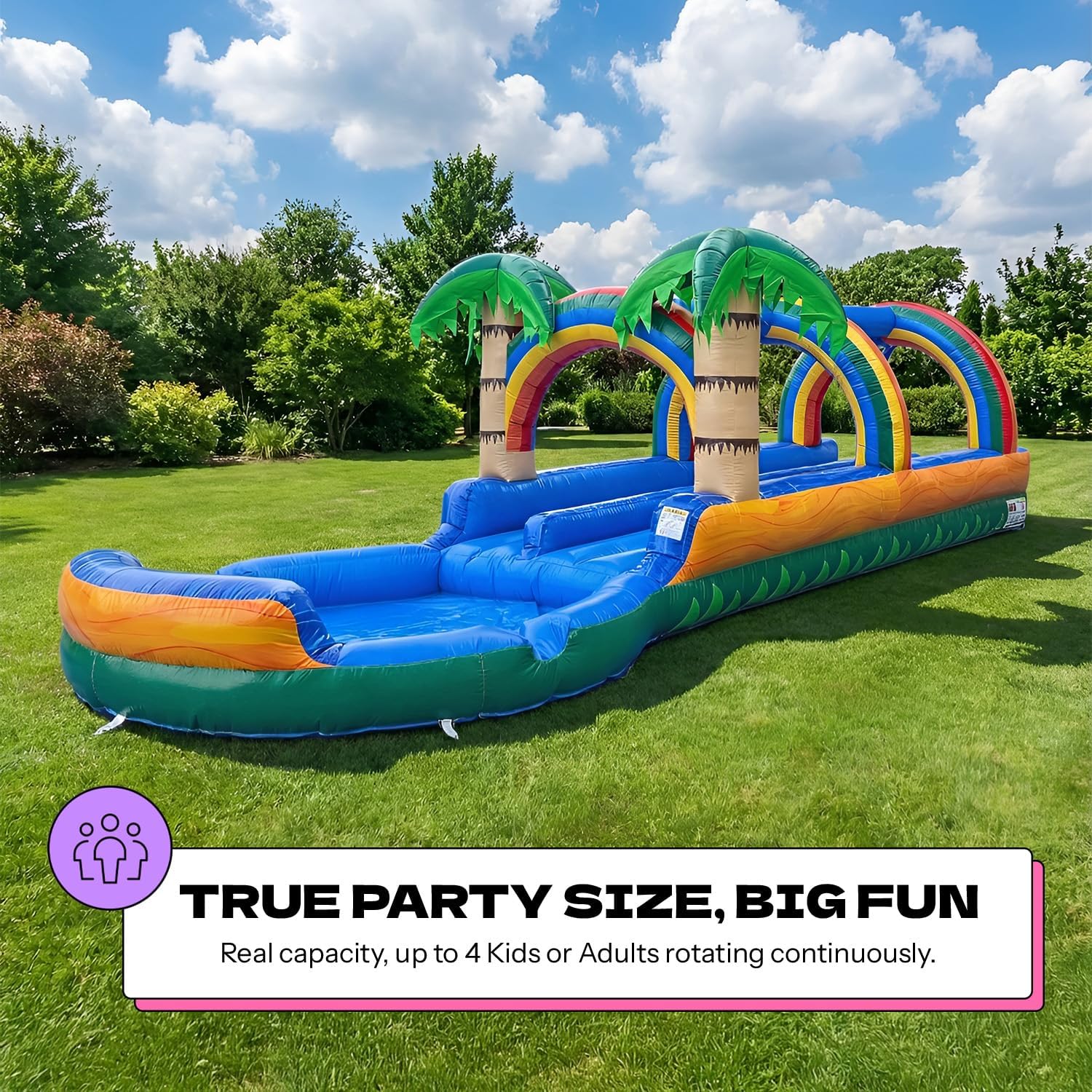 7ft Tall Tropical Inflatable Slip and Slide Water Slide, Dual Lane Racer with Pool-27ft Long, 100% PVC Vinyl, Commercial Reinforced, Backyard Summer Water Play, Wet/Dry Fun, Includes Blower