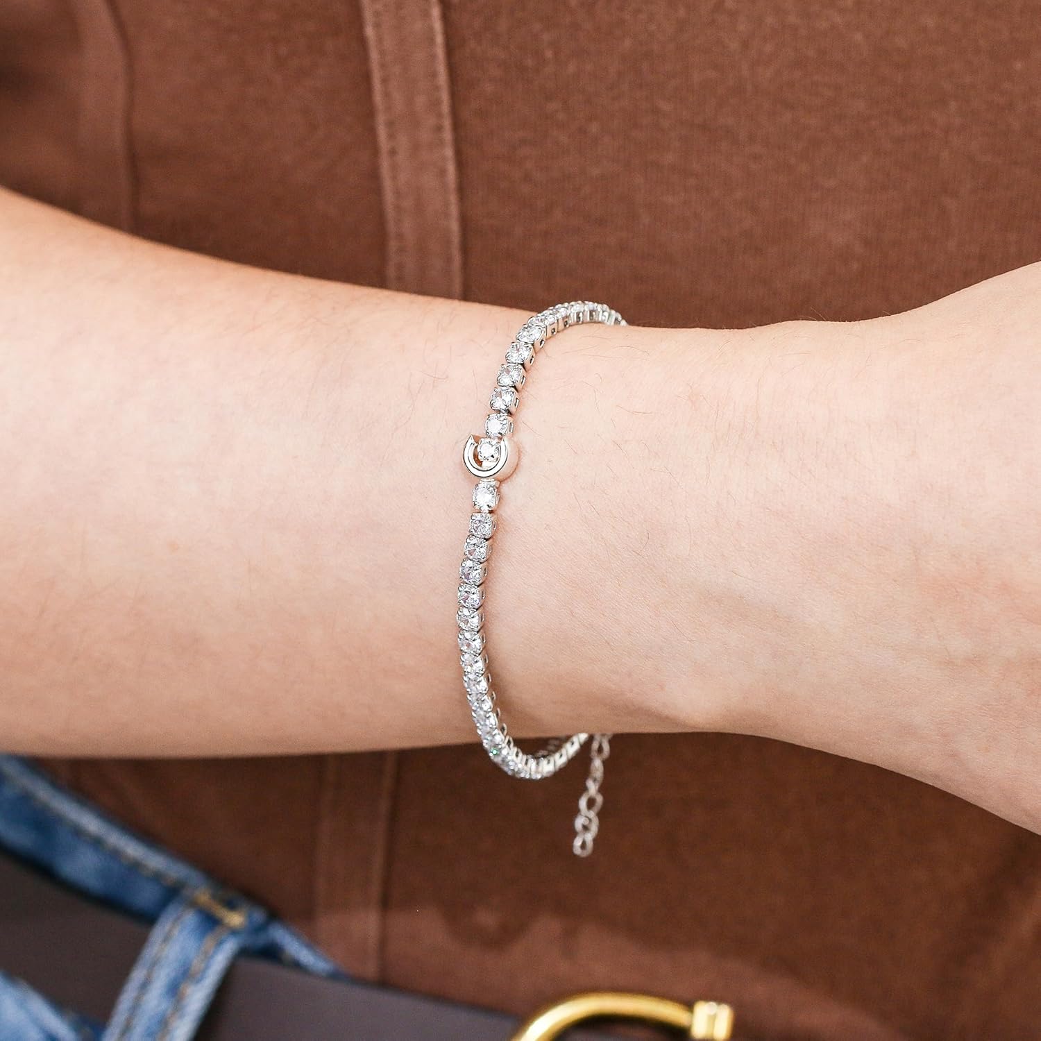 FANZE Tennis Initial Bracelet Cubic Zirconia chain Bracelets for Women Adjustable Size 6.7-8.7 Inch Gift - Image 2