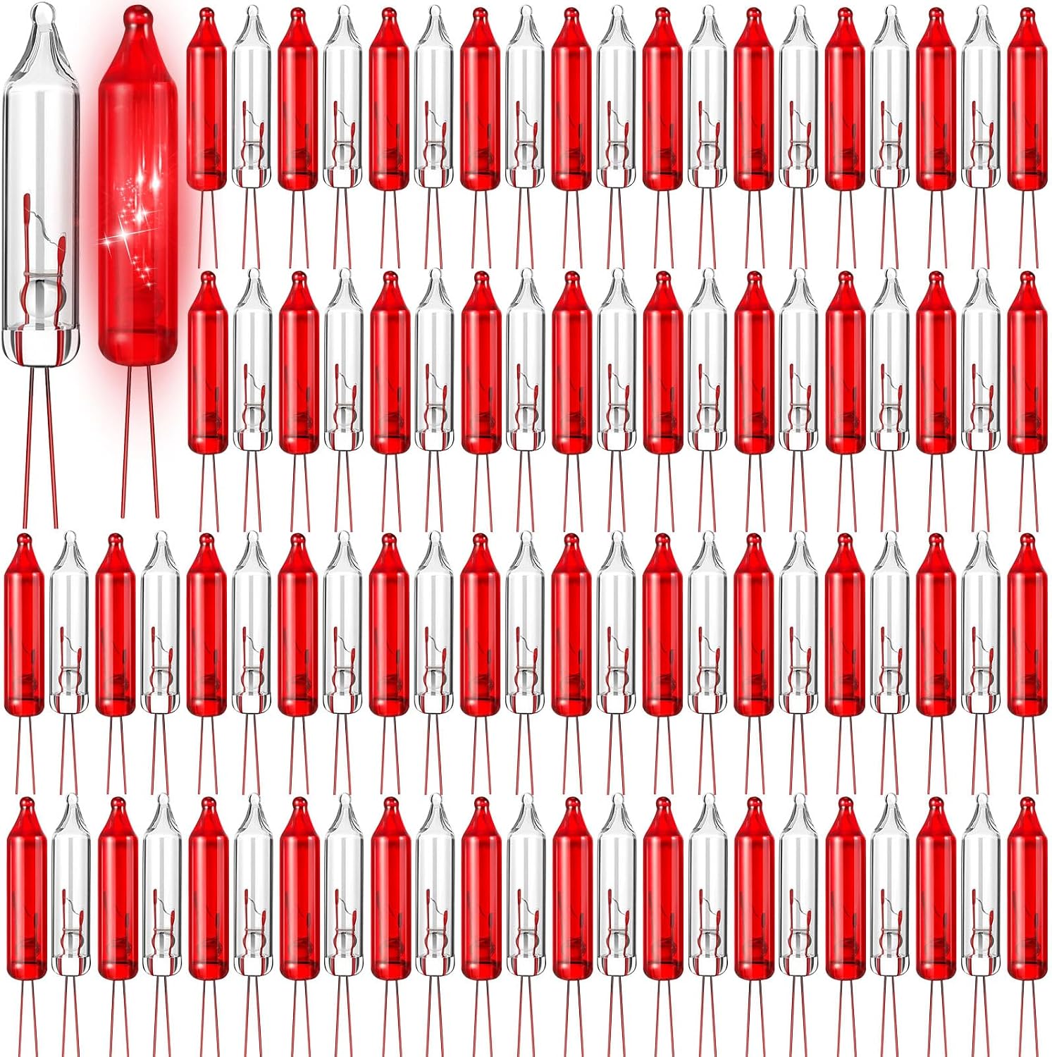 Mudder 100 Count Christmas Mini Replacement Light Bulbs Christmas Lights Incandescent Wire String Lights Replacement Bulbs for Home Xmas Indoor/Outdoor Decor Supplies(Red-White,6V*0.08A)