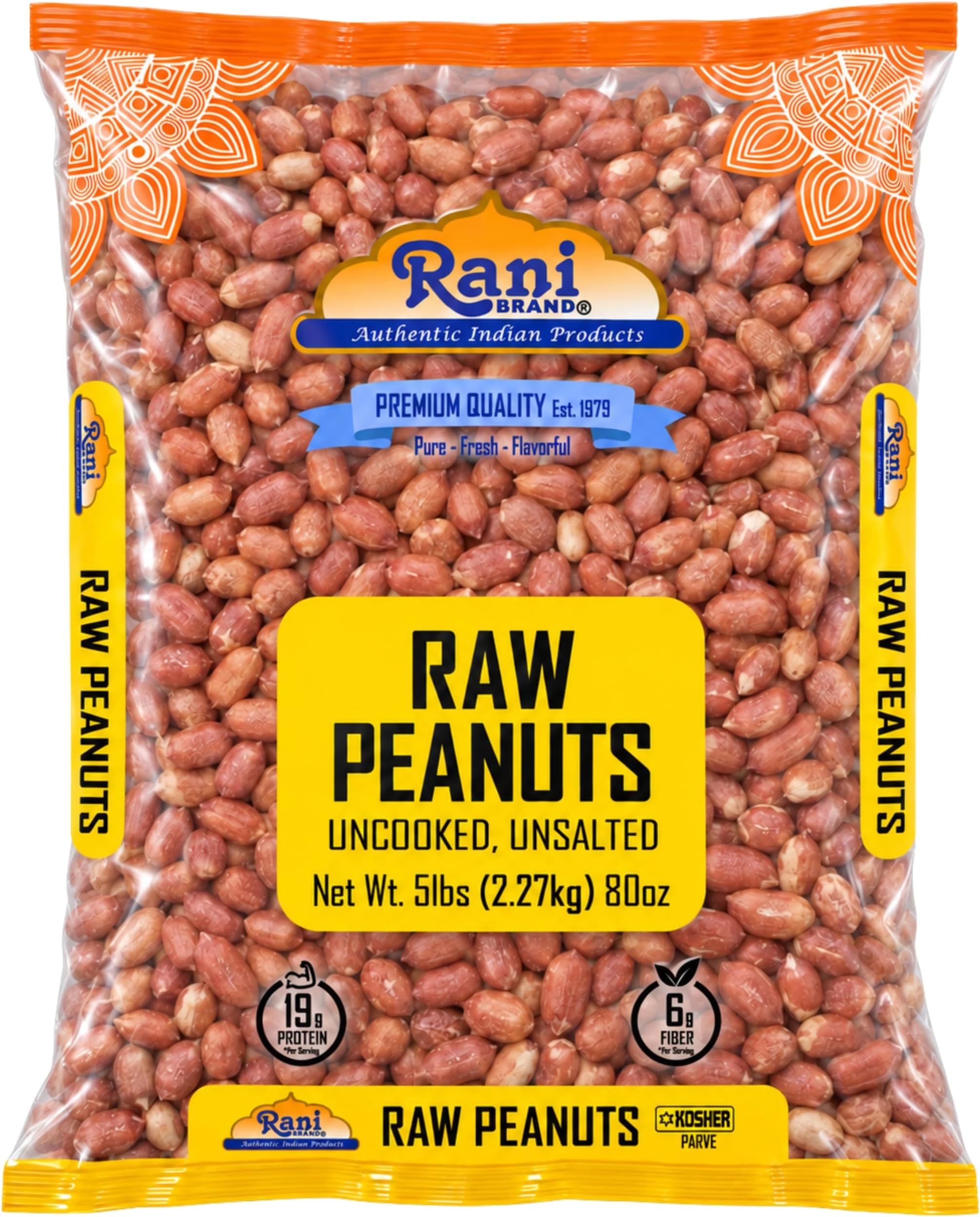 Rani Peanuts, Raw Whole With Skin (uncooked, unsalted) 80oz (5lbs) 2.27kg Bulk ~ All Natural | Vegan | Kosher | Gluten Friendly | Fresh Product of USA ~ Spanish Grade Groundnut/Red-skin