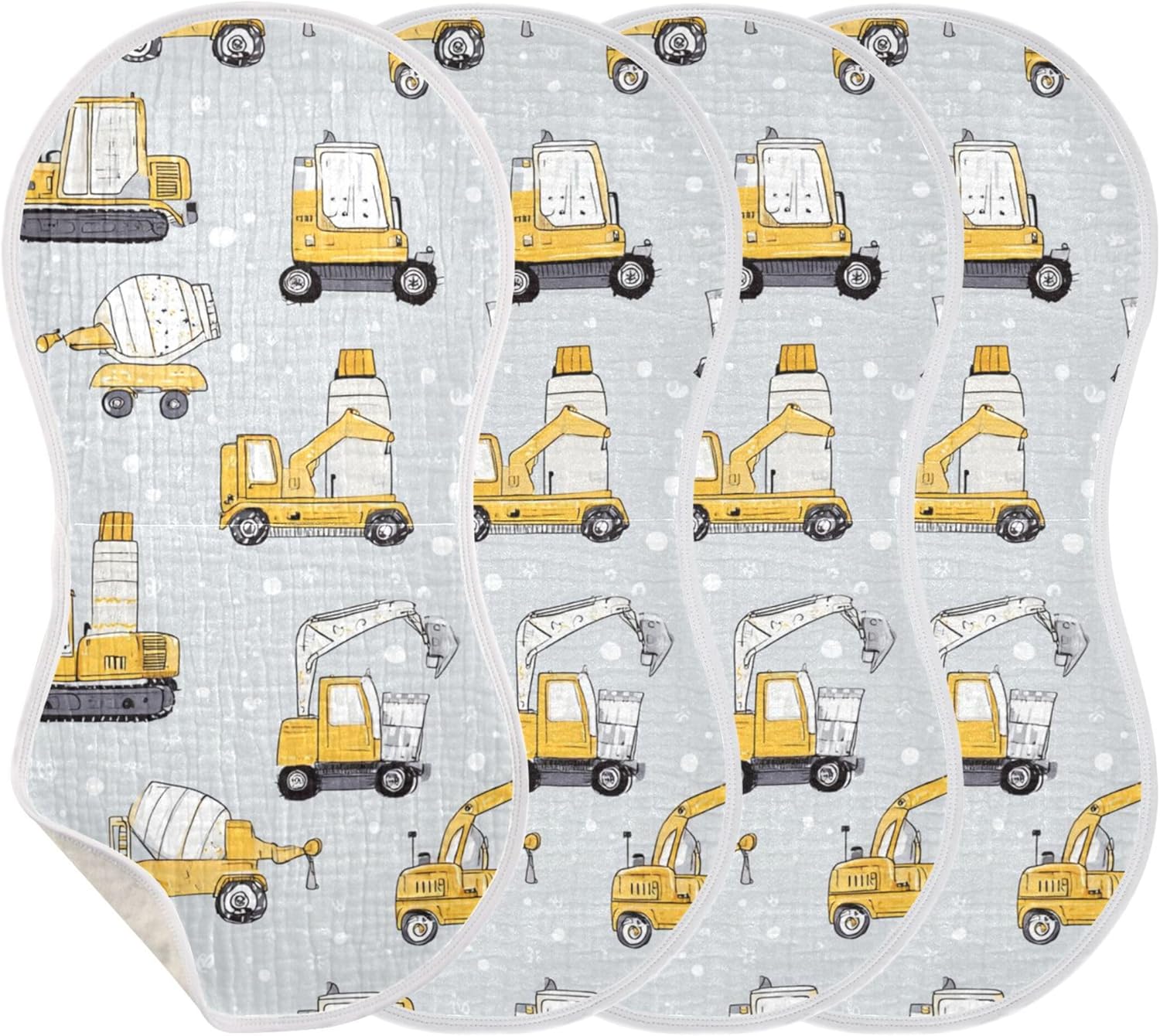Cartoon_ Yellow Excavators Burp Cloths Baby Boys Girls Absorbent Soft Cotton Burping Cloths Rags 4 Pack