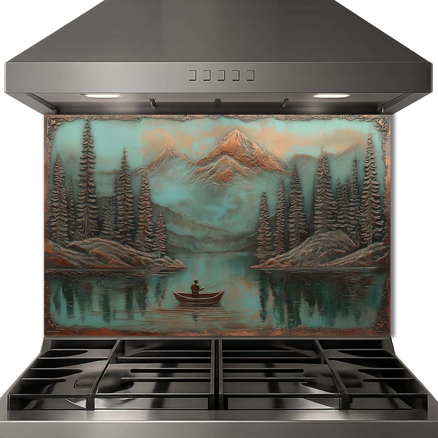 Amazon.com: Mythog Tranquil Lake Fishing Copper Glass Backsplash for ...