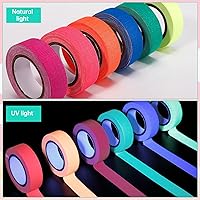 Vista 3 de 6 rollos de cinta de tela Gaffer de neón, 6 colores de cinta reactiva con luz negra UV, fluorescente UV que brilla en la oscuridad, cinta adhesiva