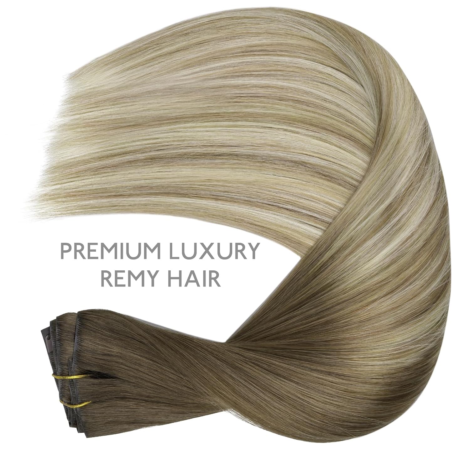 WENNALIFE Invisi Edge Clip in Hair Extensions Real Human Hair, 22 Inch 150g 7pcs Ombre Walnut Brown to Ash Brown and Bleach Blonde Seamless Clip in Extensions Remy Hair Clip Ins Invisible PU Skin Weft