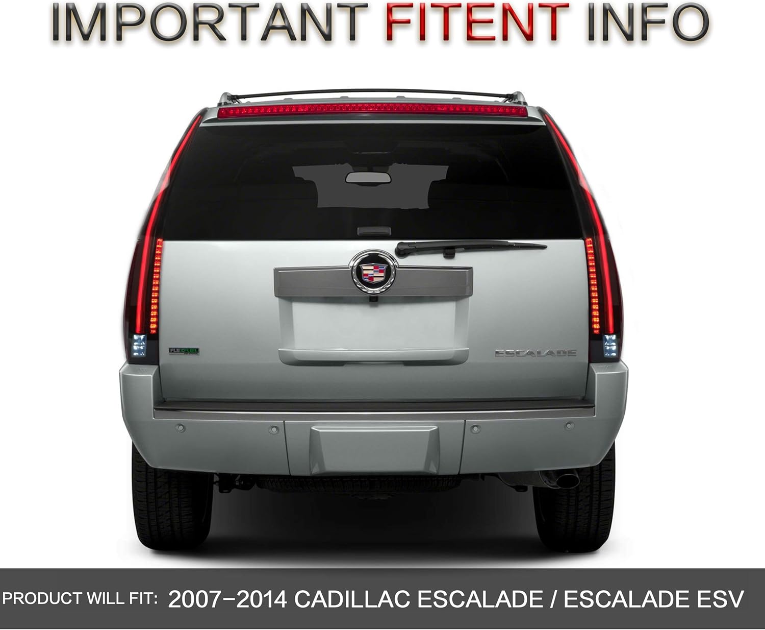 VLAND Tail lights Assembly Fit for Cadillac Escalade 3rd Gen SUV 2007-2014(Not for GMC & Chevrolet), Rear Lamp with DRL, Back light w/Fog Lights & Red Turn Signal, Smoked