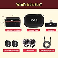 Vista 8 de Pyle Sistema de micrófono inalámbrico Lavalier Micrófono de clip con cancelación de ruido con soporte magnético, batería de 8 horas, funda