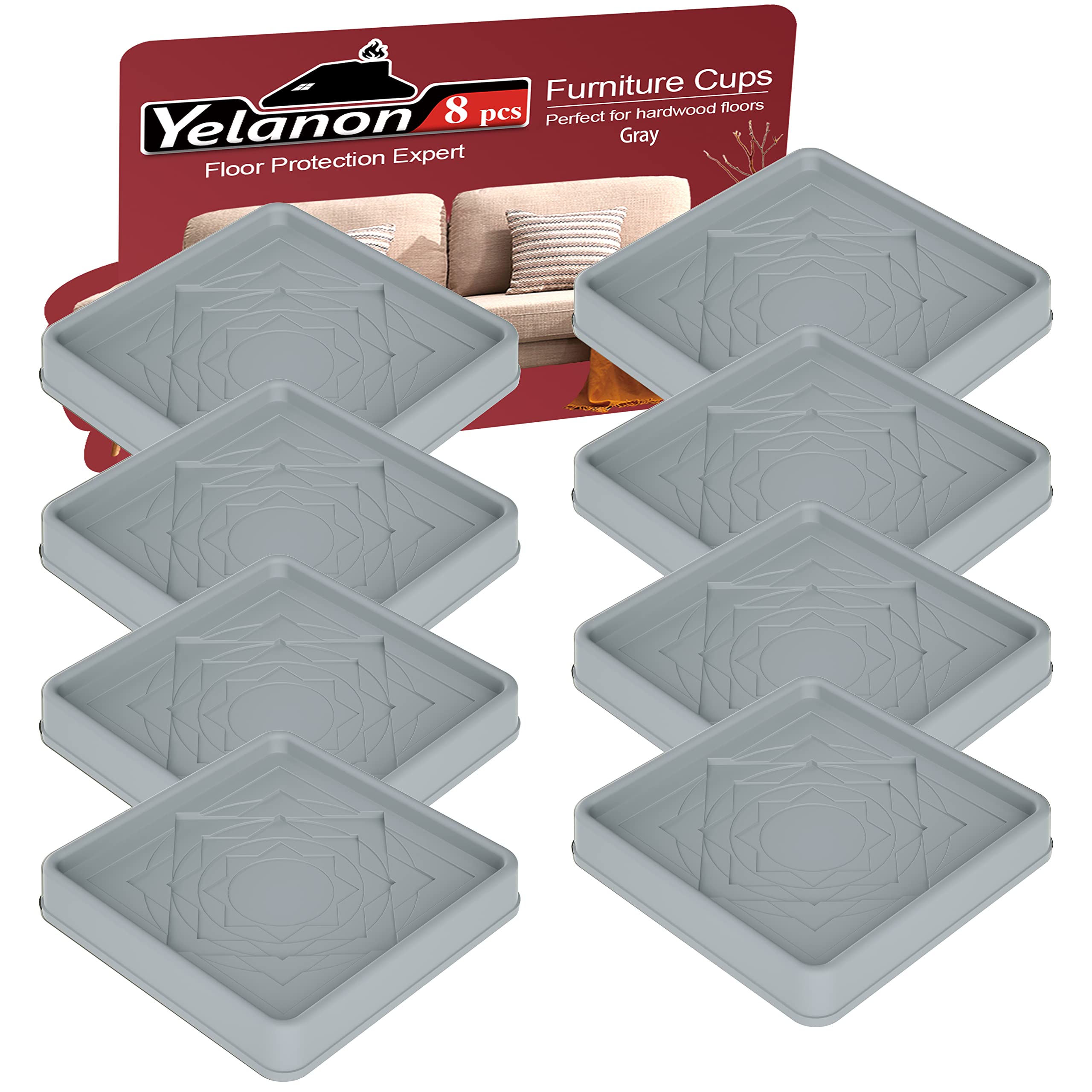 Furniture Coasters,8 Pcs 3” Furniture Caster Cups - Non Slip Furniture Pads Hardwoods Floors - Non Skid Furniture Grippers, Rubber Furniture Feet, Anti Slide Floor Protector for Bed Couch Stoppers