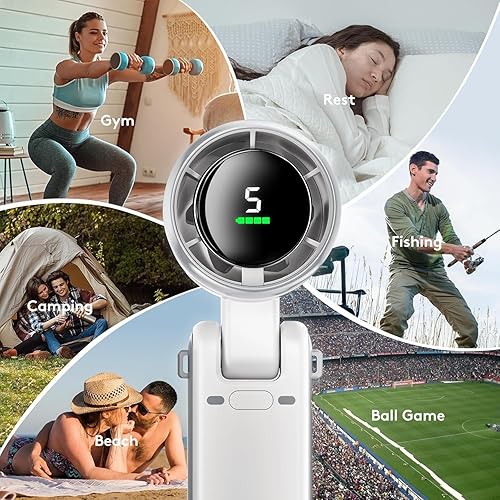Miniatura 7 de Ventilador de mano, ventilador personal recargable, motor de alta potencia, pantalla LED, ventiladores de bolsillo pequeños para viajescrucerosplaya