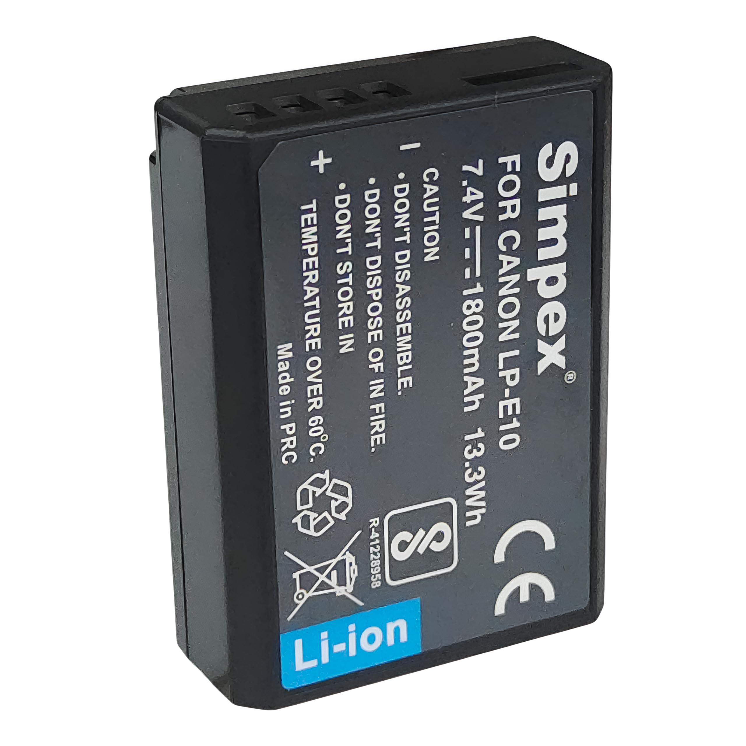 SIMPEX LP E10 Lithium Ion Rechargable Camera Battery for Canon EOS 1100D, 1200D, 1300D 1500D, 3000D, Rebel T3-T6, Kiss X50-X80, with USB-C Input, Multi-Protection (1800mAh)-image-1