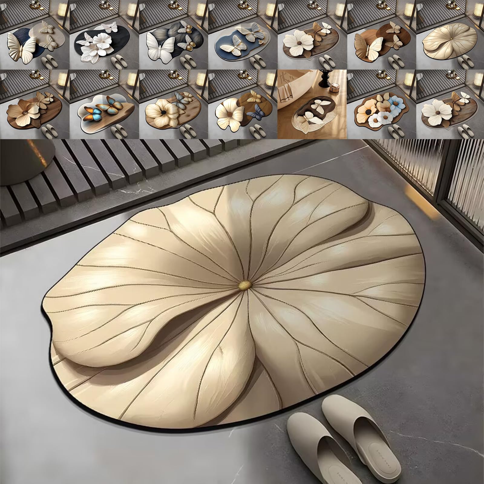 3D Realistic Pattern Non-Slip Absorbent Mat, 3D Rugs - Safe, Slip-Resistant, Quick-Drying, Super Absorbent Bath Rug Door Mat for Bathroom Kitchen (07,15.74 * 23.62IN)