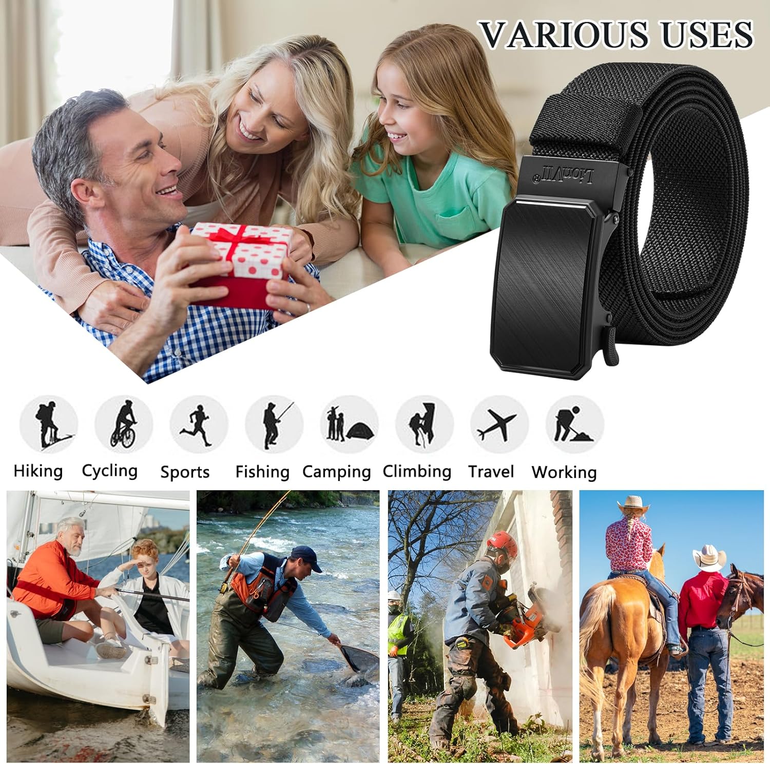 LionVII Mens Belt Ratchet Elastic, Stretch Belt for Work with Automatic Buckle for Men,1 3/8" Adjustable to Fit 28-49" Waist - Image 6