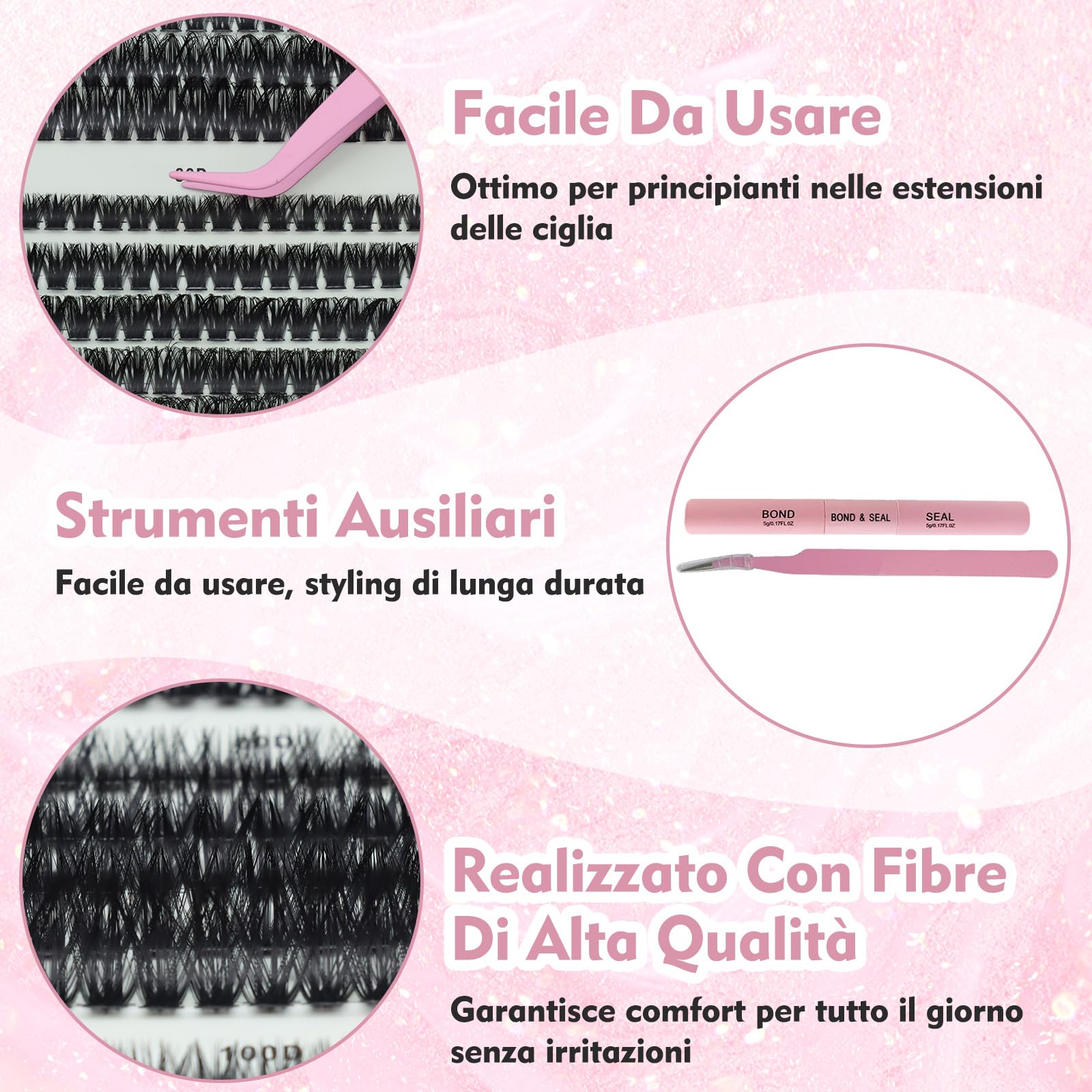 VEGCOO 560 Pezzi Ciglia Finte Extension Ciglia, 60-80-100D Curl Ciglia Finte Ciuffetti, 8-16mm Kit di Extension per Ciglia, DIY Eyelash Extension per Ragazze e Donne Principianti