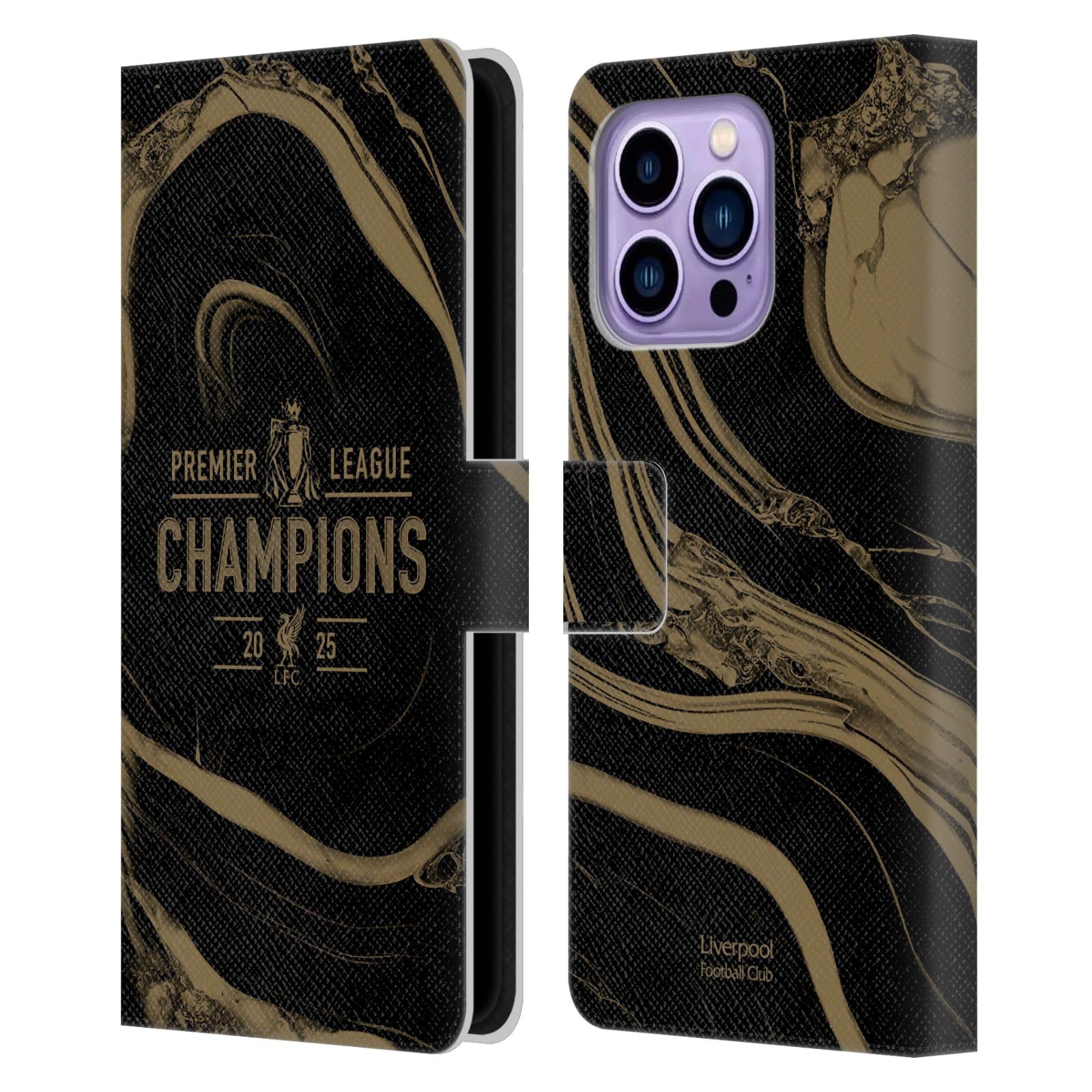 Head Case Designs Officially Licensed Liverpool Football Club Black Marble 2025 Premier League Champions Leather Wallet Case Compatible With Apple iPhone 14 Pro Max
